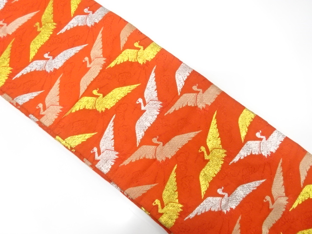 JAPANESE KIMONO / ANTIQUE OBI FOR KIDS / WOVEN CRANES & KASAMATSU